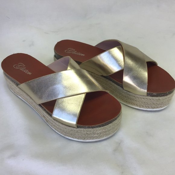Glister Gold Metallic Platform Sandals Slip On 8 - Picture 2 of 8
